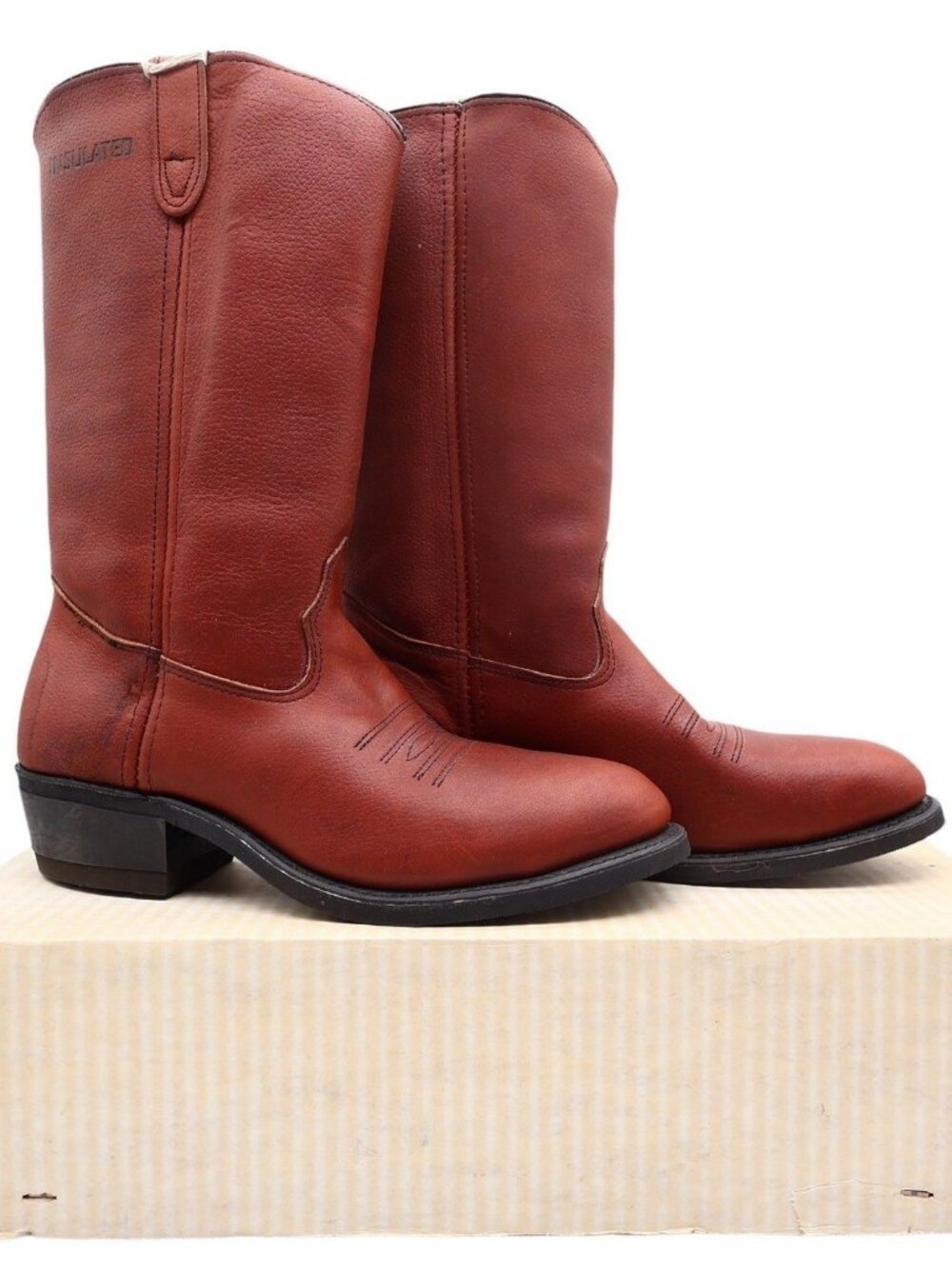 Double-H Vintage 70s Western Boots Mens 8D Brown Steel Toe Leather 1510 NIB